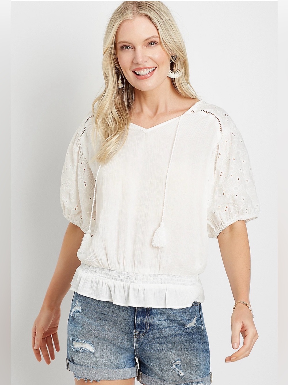 Maurice’s white eyelet boho top size L